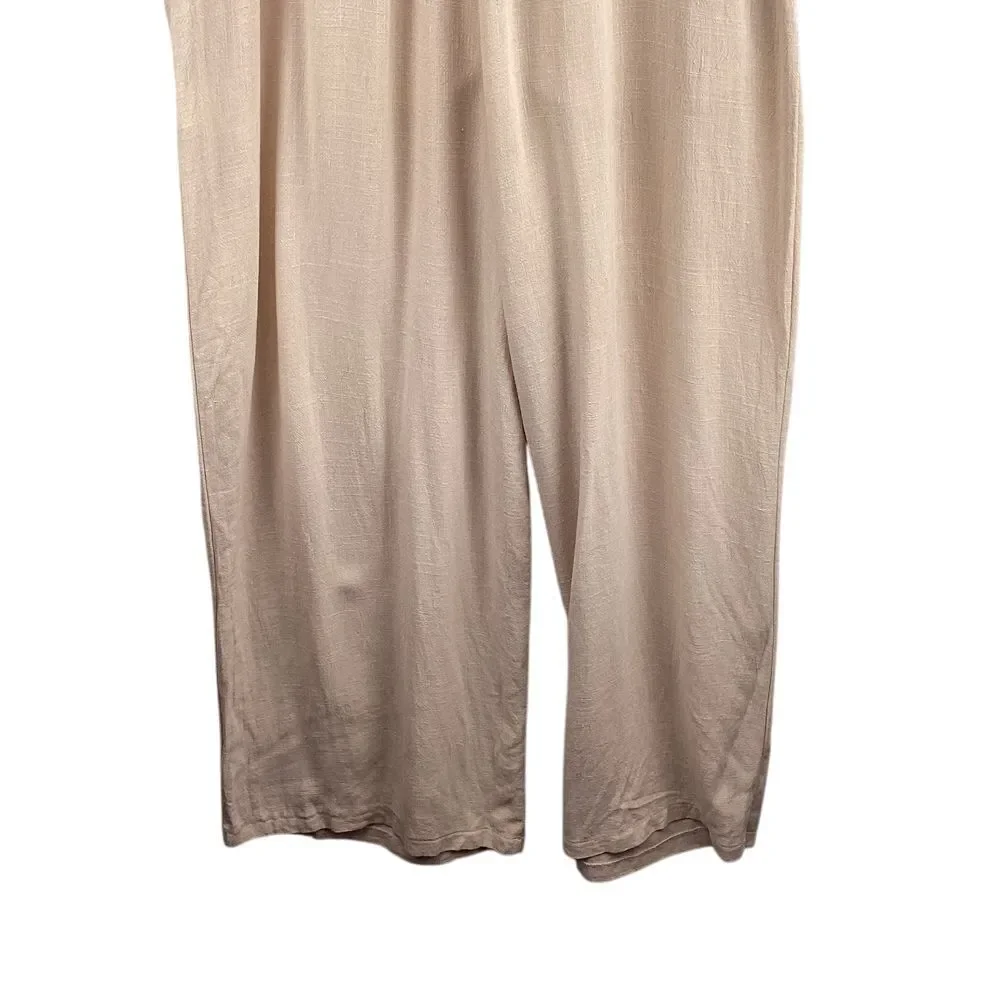 Miss Sparkling Wide Leg Jumpsuit Small Beige Linen Blend BOHO Wide Leg Flowy - Picture 11 of 13